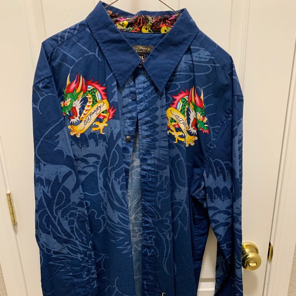 Men's Ed Hardy Button Up Dress 2XL- Rare